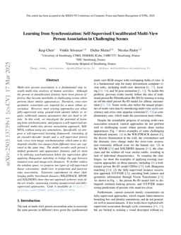 Learning from Synchronization: Self-Supervised Uncalibrated Multi-View Person Association in Challenging Scenes