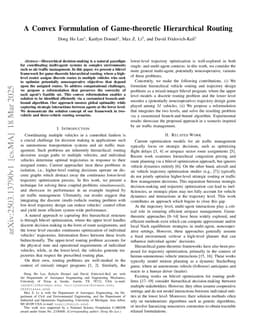 A Convex Formulation of Game-theoretic Hierarchical Routing