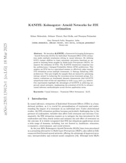 KANITE: Kolmogorov-Arnold Networks for ITE estimation