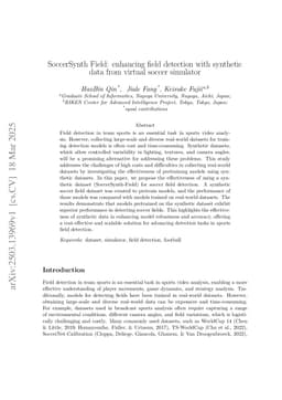 SoccerSynth Field: enhancing field detection with synthetic data from virtual soccer simulator