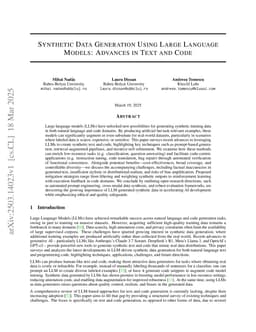 Synthetic Data Generation Using Large Language Models: Advances in Text and Code