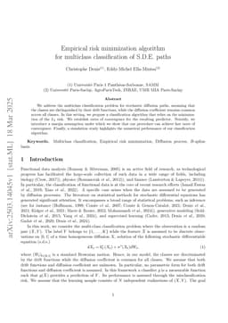 Empirical risk minimization algorithm for multiclass classification of S.D.E. paths