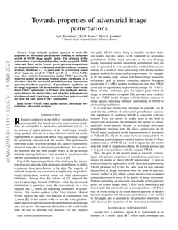 Towards properties of adversarial image perturbations