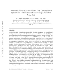 Manual Labelling Artificially Inflates Deep Learning-Based Segmentation Performance on RGB Images of Closed Canopy: Validation Using TLS
