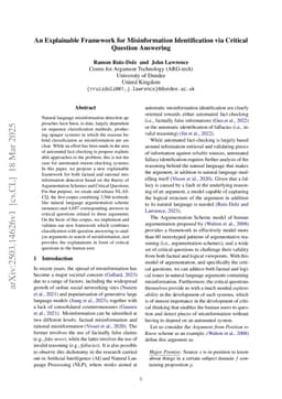 An Explainable Framework for Misinformation Identification via Critical Question Answering