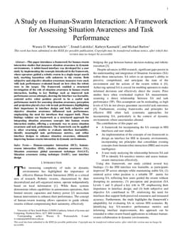 A Study on Human-Swarm Interaction: A Framework for Assessing Situation Awareness and Task Performance