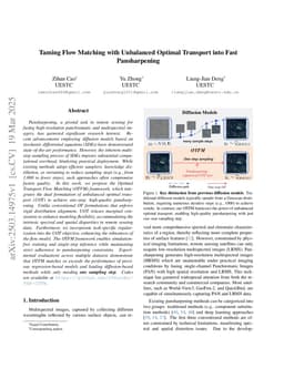 Taming Flow Matching with Unbalanced Optimal Transport into Fast Pansharpening