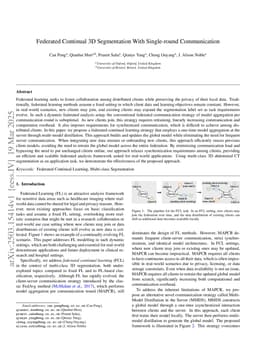 Federated Continual 3D Segmentation With Single-round Communication
