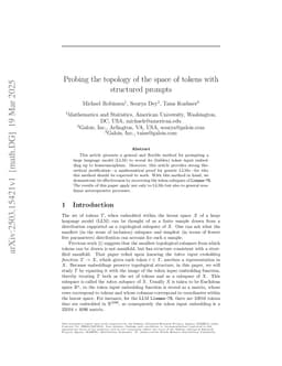 Probing the topology of the space of tokens with structured prompts