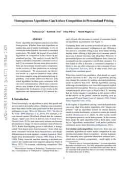Homogeneous Algorithms Can Reduce Competition in Personalized Pricing
