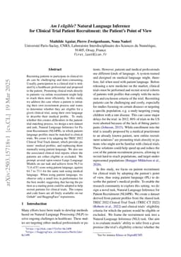 Am I eligible? Natural Language Inference for Clinical Trial Patient Recruitment: the Patient's Point of View
