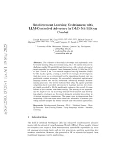 Reinforcement Learning Environment with LLM-Controlled Adversary in D&D 5th Edition Combat