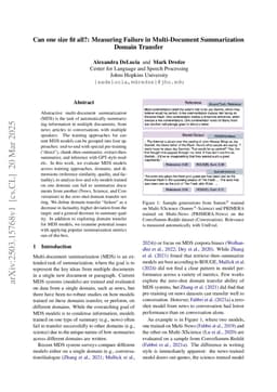 Can one size fit all?: Measuring Failure in Multi-Document Summarization Domain Transfer