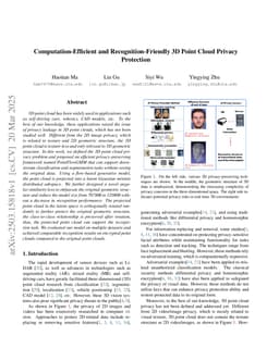 Computation-Efficient and Recognition-Friendly 3D Point Cloud Privacy Protection