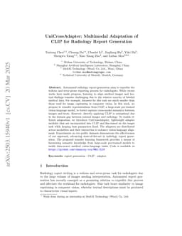 UniCrossAdapter: Multimodal Adaptation of CLIP for Radiology Report Generation