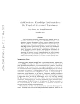 InhibiDistilbert: Knowledge Distillation for a ReLU and Addition-based Transformer