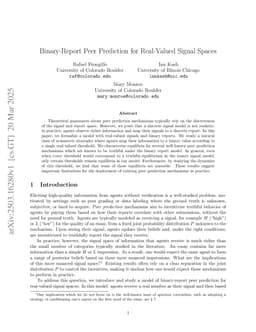 Binary-Report Peer Prediction for Real-Valued Signal Spaces