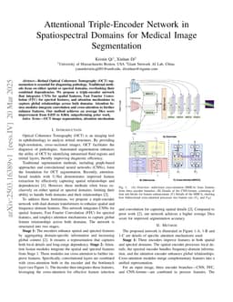 Attentional Triple-Encoder Network in Spatiospectral Domains for Medical Image Segmentation