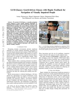 LLM-Glasses: GenAI-driven Glasses with Haptic Feedback for Navigation of Visually Impaired People