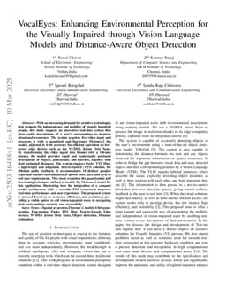 VocalEyes: Enhancing Environmental Perception for the Visually Impaired through Vision-Language Models and Distance-Aware Object Detection