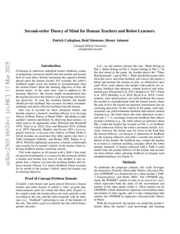 Second-order Theory of Mind for Human Teachers and Robot Learners