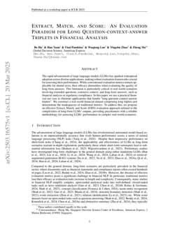 Extract, Match, and Score: An Evaluation Paradigm for Long Question-context-answer Triplets in Financial Analysis