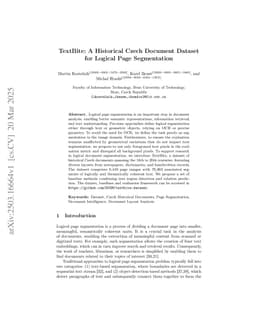 TextBite: A Historical Czech Document Dataset for Logical Page Segmentation