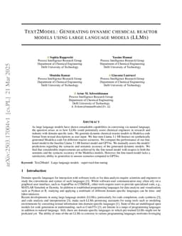 Text2Model: Generating dynamic chemical reactor models using large language models (LLMs)