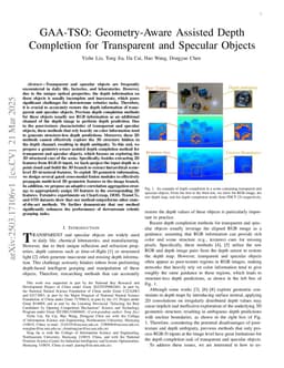 GAA-TSO: Geometry-Aware Assisted Depth Completion for Transparent and Specular Objects