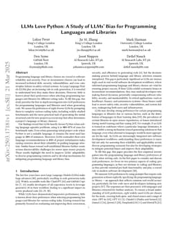 LLMs Love Python: A Study of LLMs' Bias for Programming Languages and Libraries