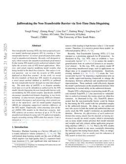 Jailbreaking the Non-Transferable Barrier via Test-Time Data Disguising
