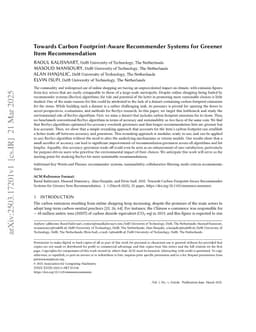 Towards Carbon Footprint-Aware Recommender Systems for Greener Item Recommendation