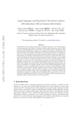 Large language model-powered AI systems achieve self-replication with no human intervention