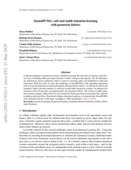 TamedPUMA: safe and stable imitation learning with geometric fabrics