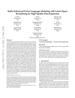Audio-Enhanced Vision-Language Modeling with Latent Space Broadening for High Quality Data Expansion