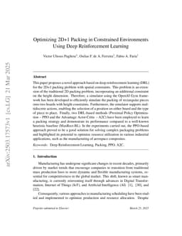 Optimizing 2D+1 Packing in Constrained Environments Using Deep Reinforcement Learning