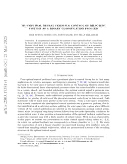 Time-optimal neural feedback control of nilpotent systems as a binary classification problem