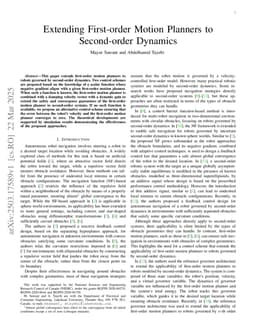 Extending First-order Motion Planners to Second-order Dynamics