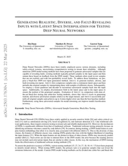 Generating Realistic, Diverse, and Fault-Revealing Inputs with Latent Space Interpolation for Testing Deep Neural Networks