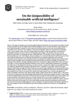 On the (im)possibility of sustainable artificial intelligence. Why it does not make sense to move faster when heading the wrong way
