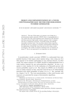Design and implementation of a novel cryptographically secure pseudorandom number generator