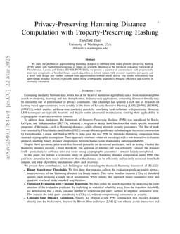 Privacy-Preserving Hamming Distance Computation with Property-Preserving Hashing