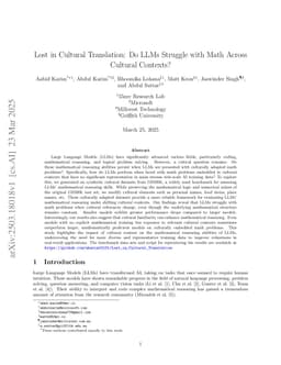 Lost in Cultural Translation: Do LLMs Struggle with Math Across Cultural Contexts?