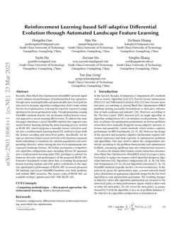 Reinforcement Learning-based Self-adaptive Differential Evolution through Automated Landscape Feature Learning