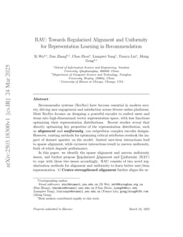 RAU: Towards Regularized Alignment and Uniformity for Representation Learning in Recommendation