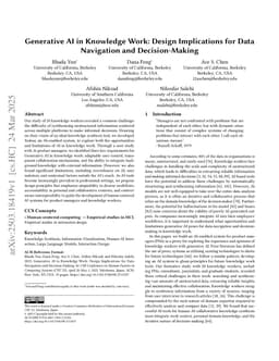 Generative AI in Knowledge Work: Design Implications for Data Navigation and Decision-Making