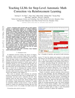 Teaching LLMs for Step-Level Automatic Math Correction via Reinforcement Learning