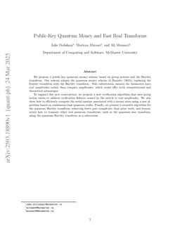 Public-Key Quantum Money and Fast Real Transforms
