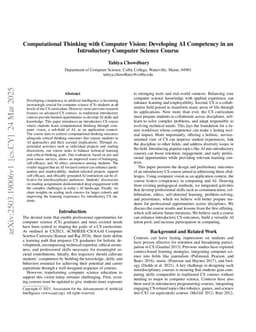 Computational Thinking with Computer Vision: Developing AI Competency in an Introductory Computer Science Course