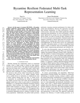 Byzantine Resilient Federated Multi-Task Representation Learning